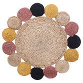 Kuber Industries Hand Woven Carpet Rugs|Natural Solid Braided Jute Door mat|Multicolor Circle Border for Bedroom,Living Room,Dining Room,Yoga,74x74 cm,(Brown)